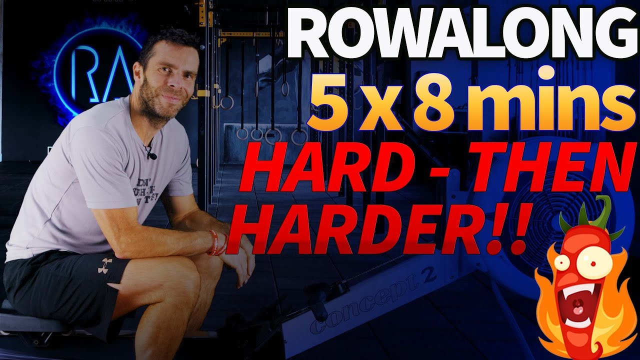 5 x  8 minutes - Indoor Rowing Machine Workout - Max Intensity RowAlong - 10KW8S1