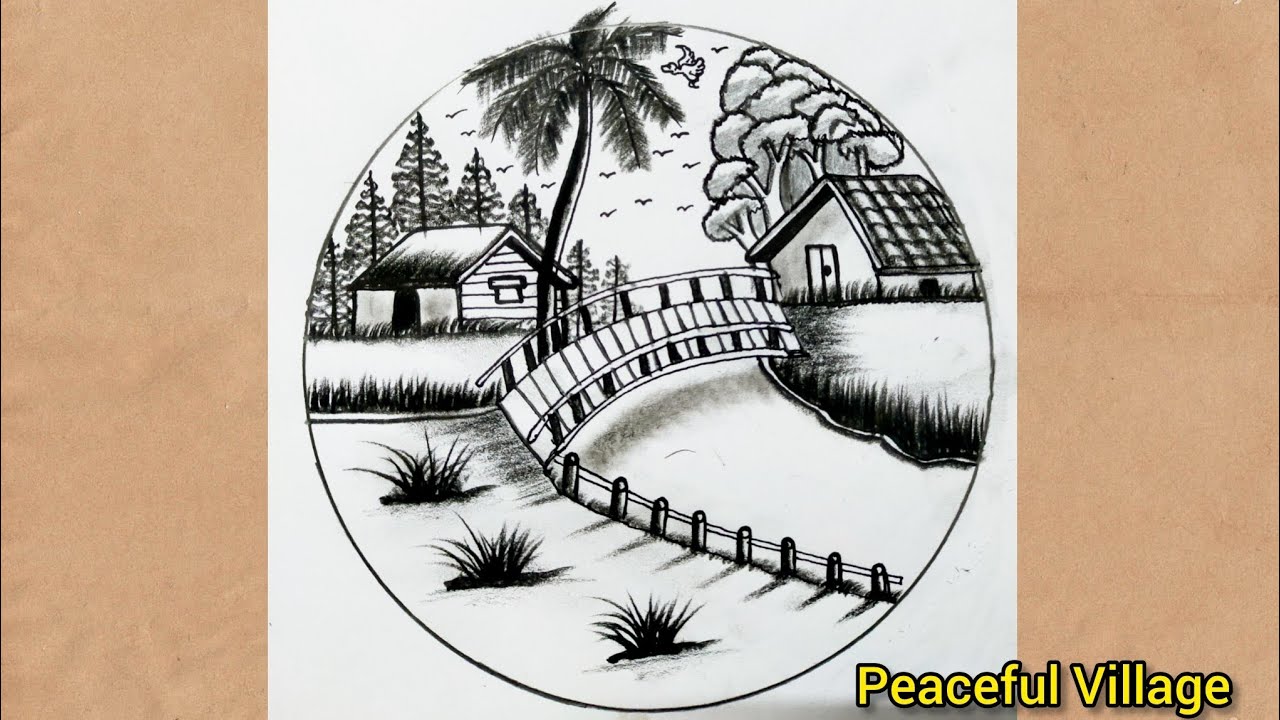 Peaceful Village Scenery Drawing | Relaxing Pencil Art for Peaceful Mind