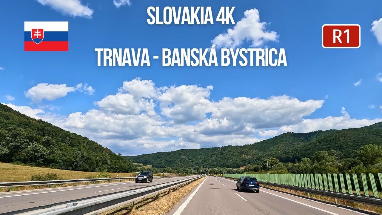Driving in Slovakia from Trnava to Banská Bystrica on R1 expressway