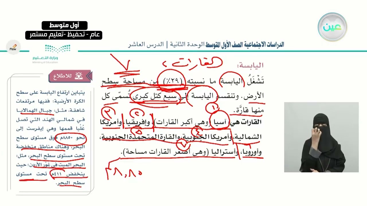 الوحدة الثانية ( الكون والارض )  - الدراسات الاجتماعية - أول متوسط