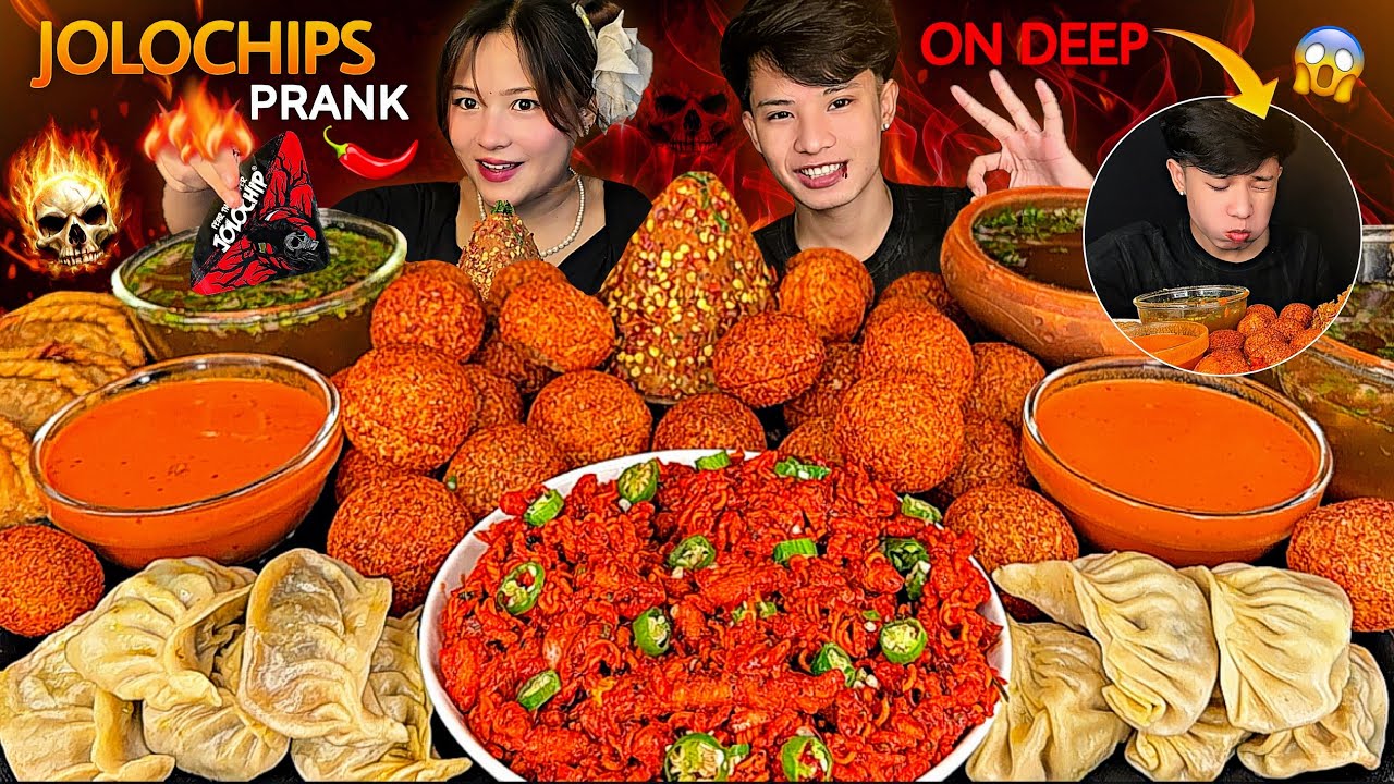 JOLOCHIPS PRANK WITH DEEP😱🔥| EATING DEADLY SPICY PANIPURI🥵CURRENT KURKUREY CHATPATEY🌶️BUFF MOMO🥟 |