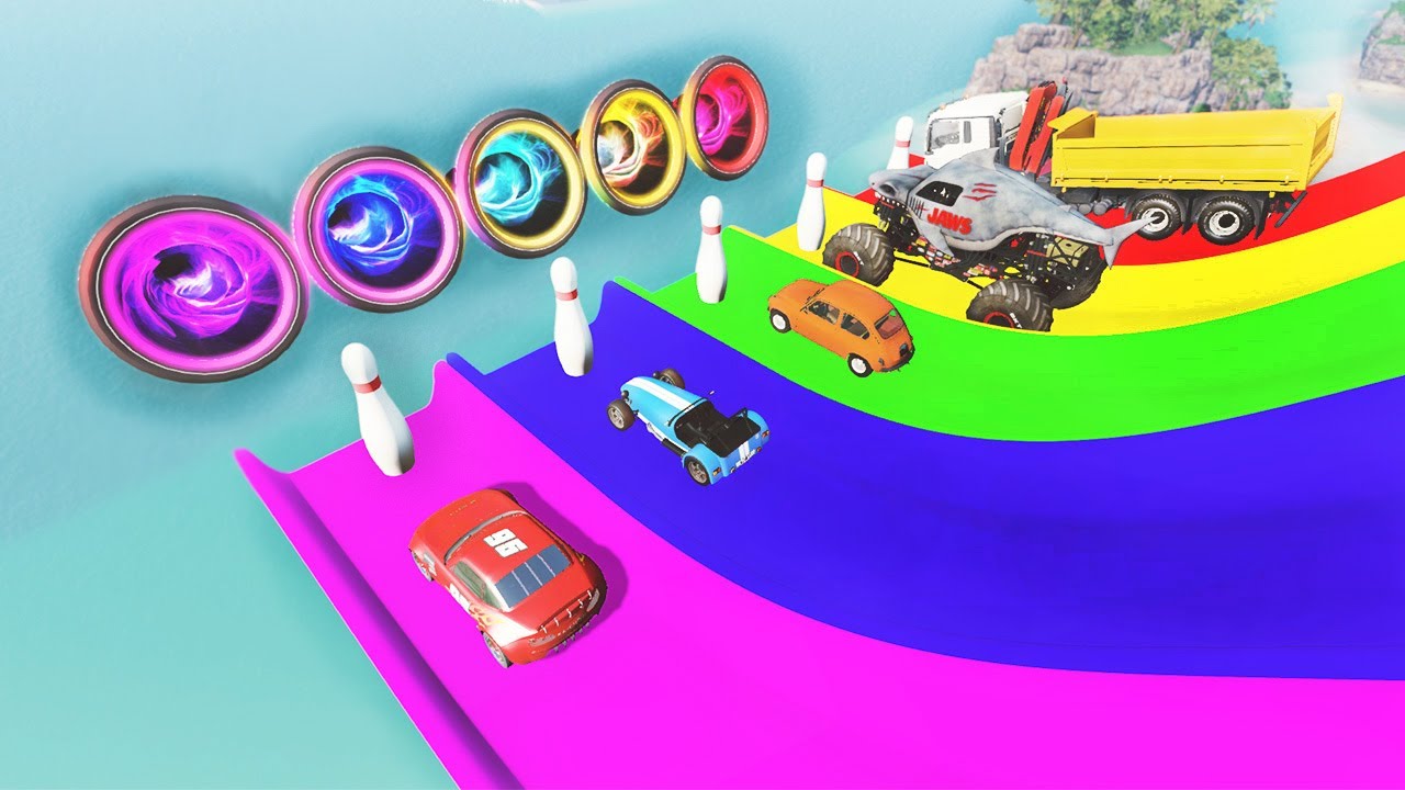 Cars vs Portal trap with Ball Slide Colors in the Jungle Rock island | BeamNG.Drive