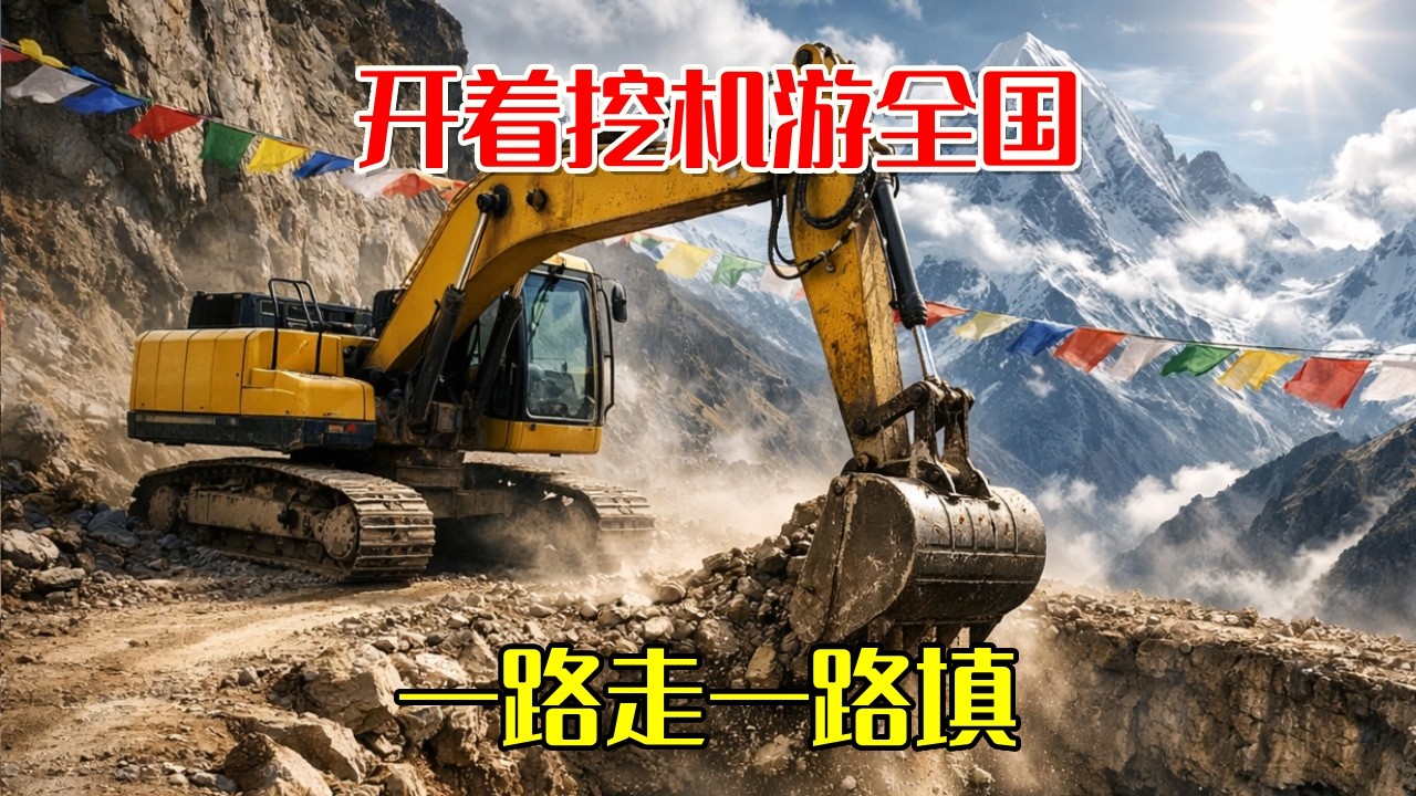 开着挖机游全国，路上遇到大坑就填平！一边看风景，一边路见不平拔&ldquo;斗&rdquo;相助#挖机小何vlog#挖机#司机#工地#第一视角#挖掘机