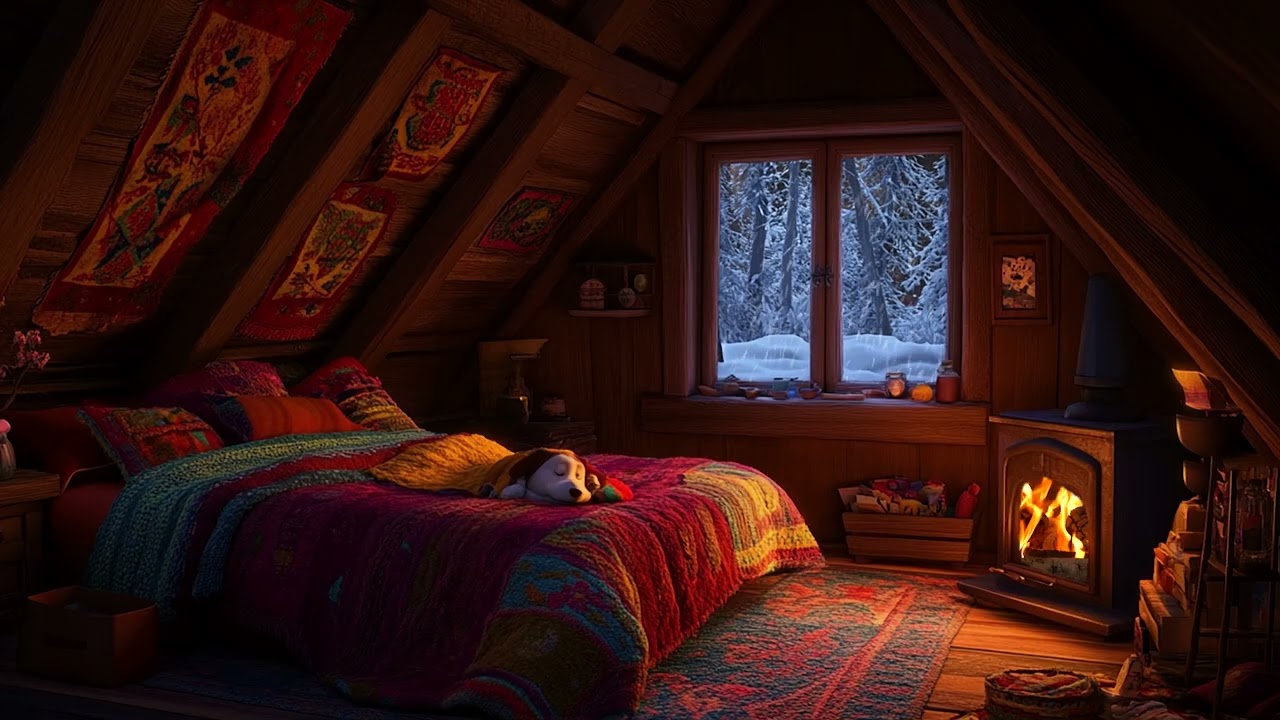 Sleep Soundly in the Winter Attic - Crackling Fire , Blizzard