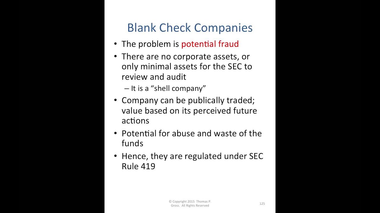 Blank Check Companies Rule 419 aka Chinese Reverse Merger