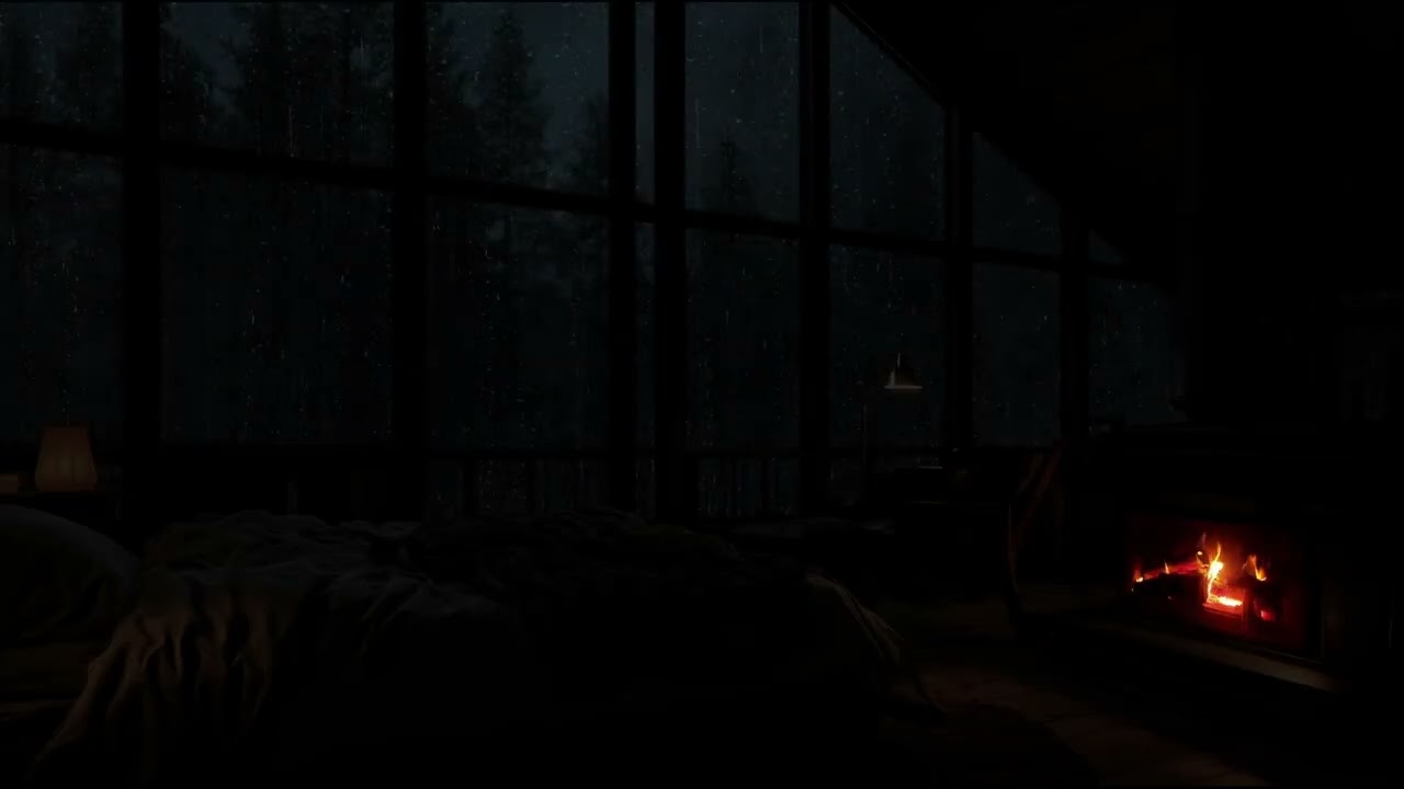 No Ads💦Lluvia intensa y truenos para dormir😴Chimenea acogedora | Sueño profundo y relajación⚡