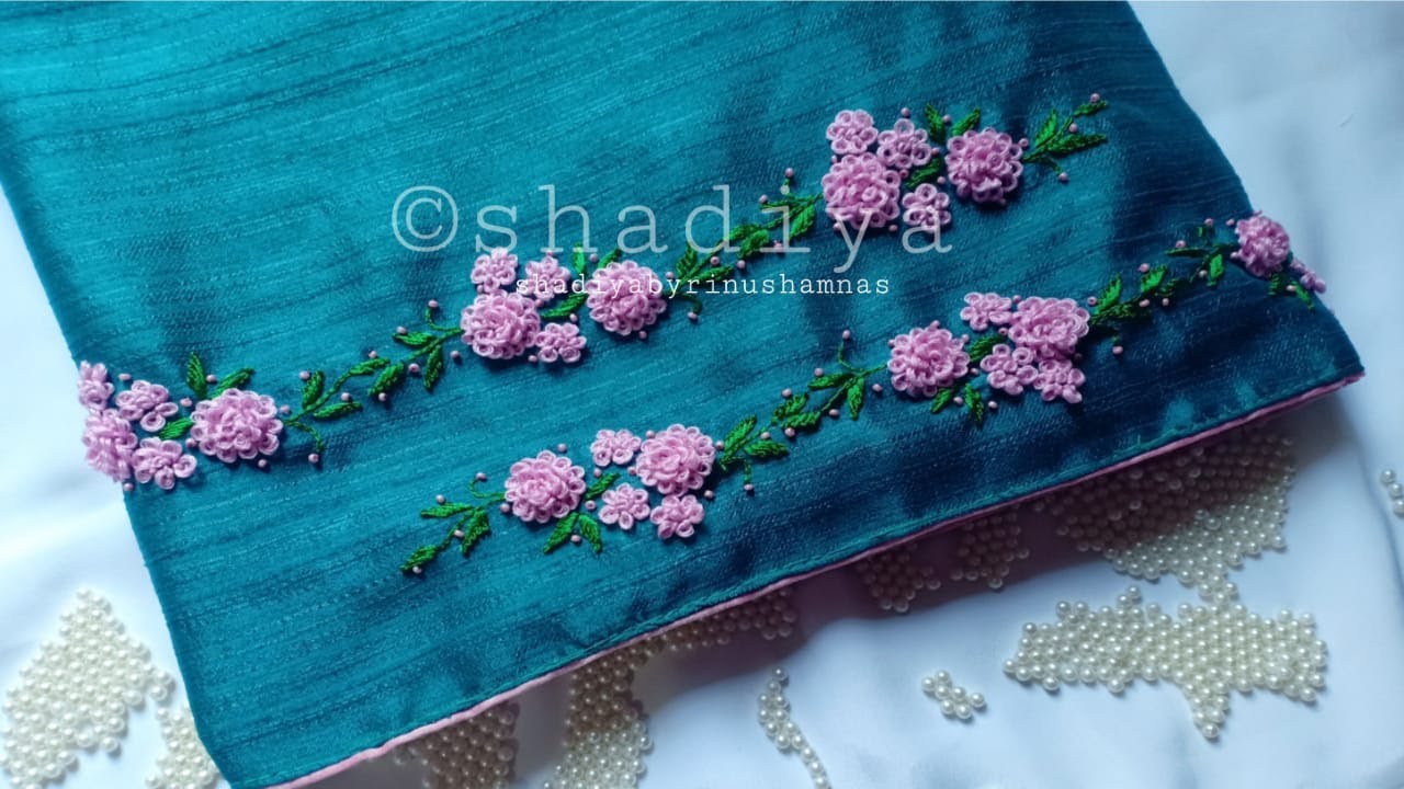 Simple and easy hand embroidery design for saree|ring knot/challa flower with anchor thread
