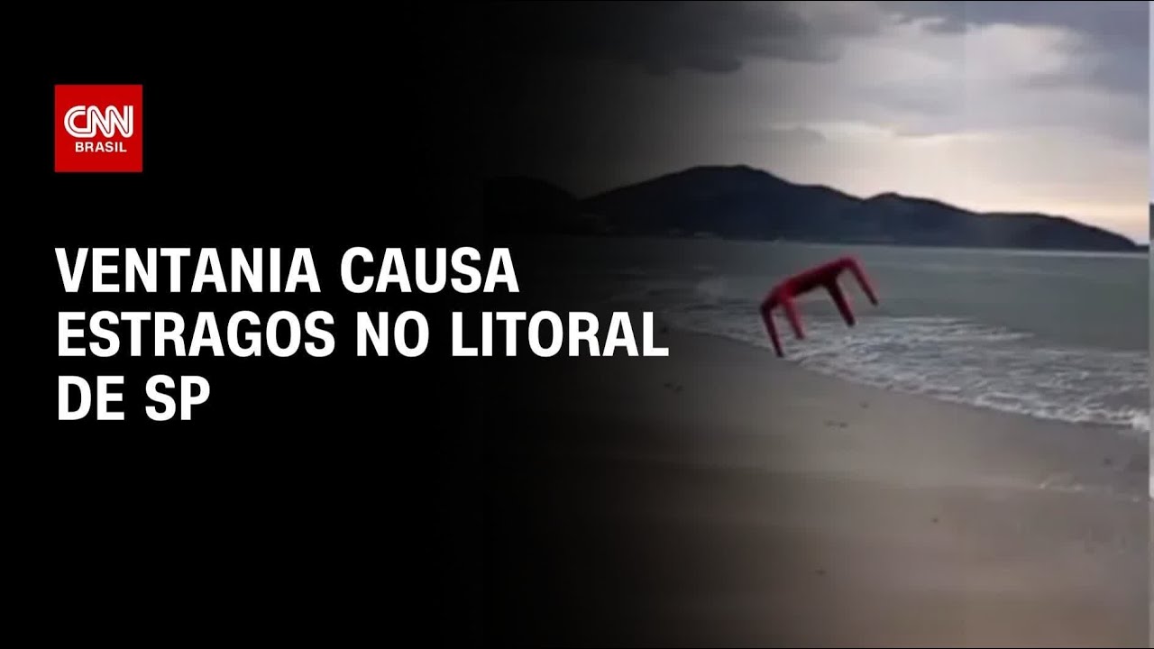 Ventos fortes jogam cadeiras de praia no mar no litoral de SP; veja vídeo | LIVE CNN