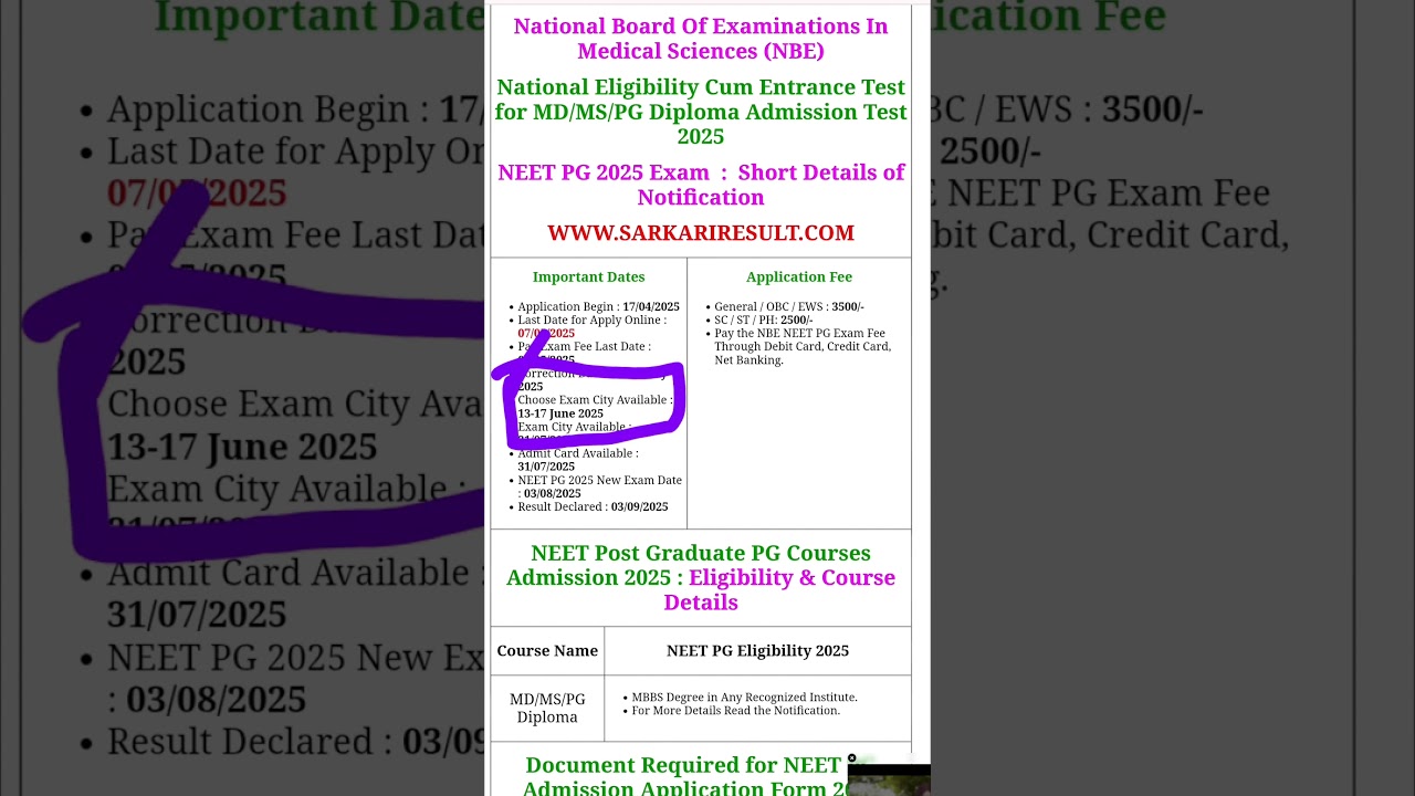 MD/MS/PG Diploma Admission Test 2025 | NEET PG choose exam city #neet #md #ms