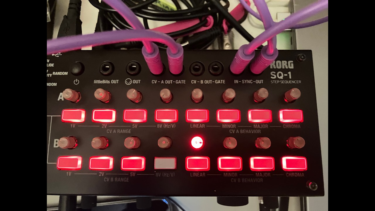 Playing the Korg SQ-1 sequencer driving a Crave bassline