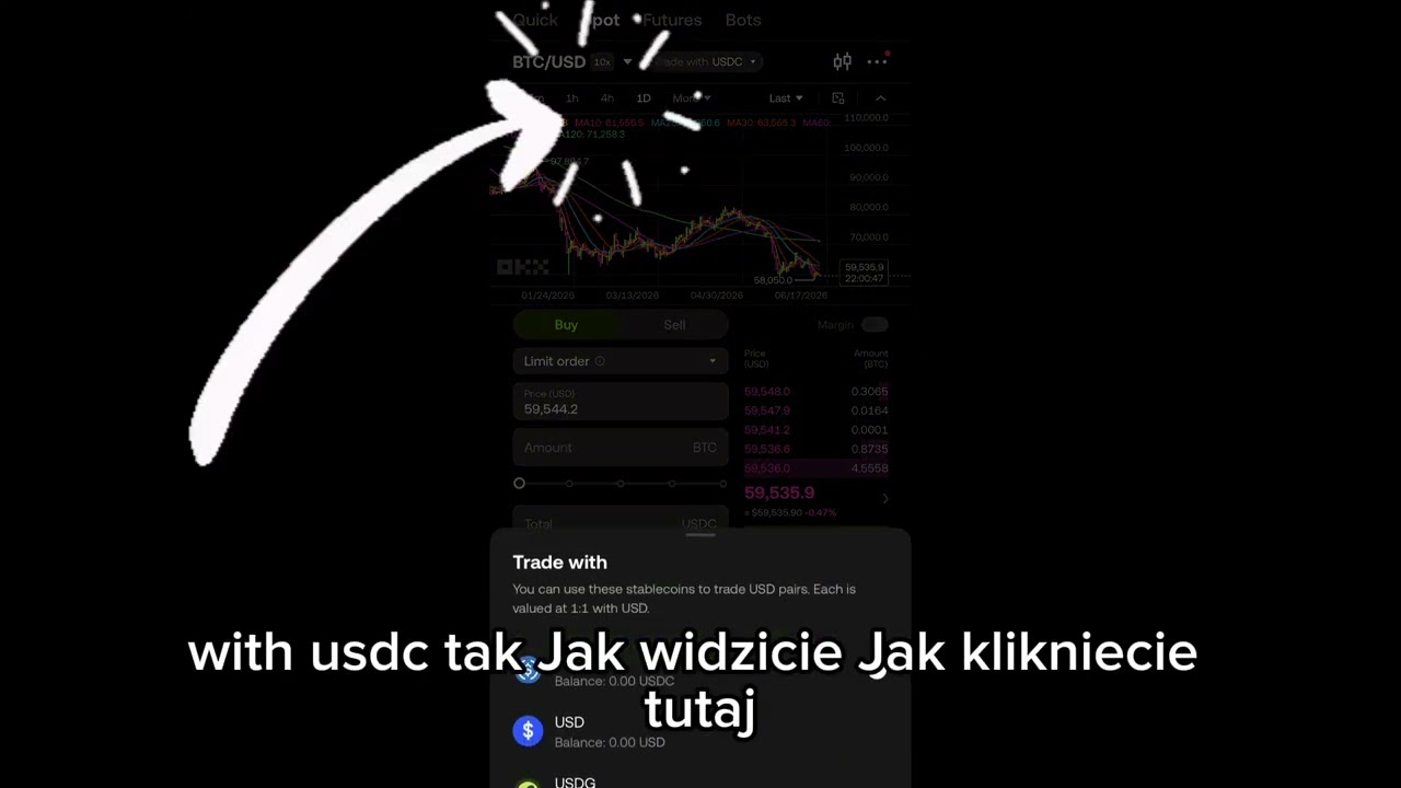Jak zmienić handel z FIAT na USDC/USDG na giełdzie OKX