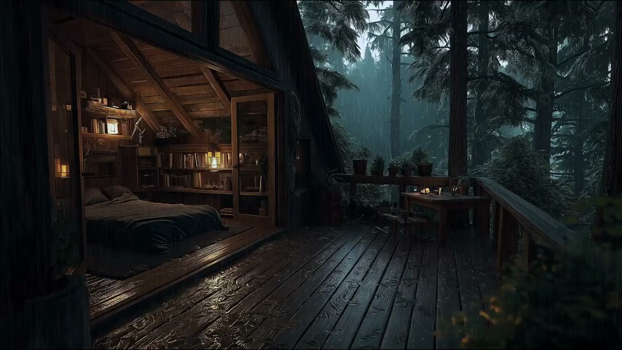 Cozy Rainforest Treehouse with Gentle Rainfall Sounds for Relaxation and Deep Sleep