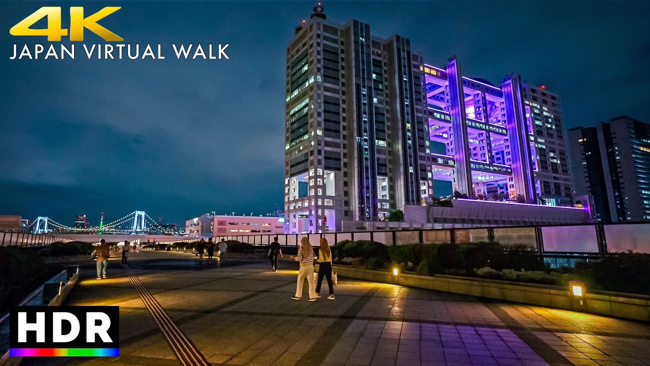 Japan night walk - Odaiba, Tokyo bay • 4K HDR