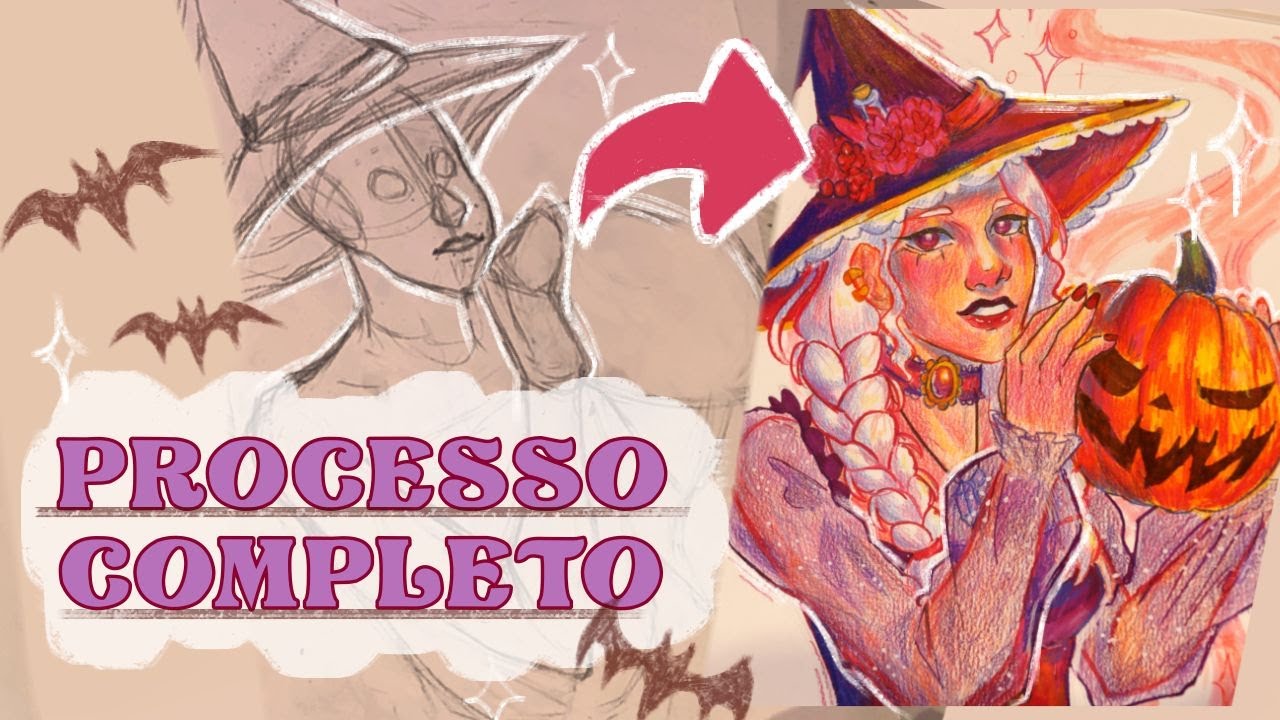 MEU PROCESSO DE DESENHO COMPLETO 🎃🔮✨