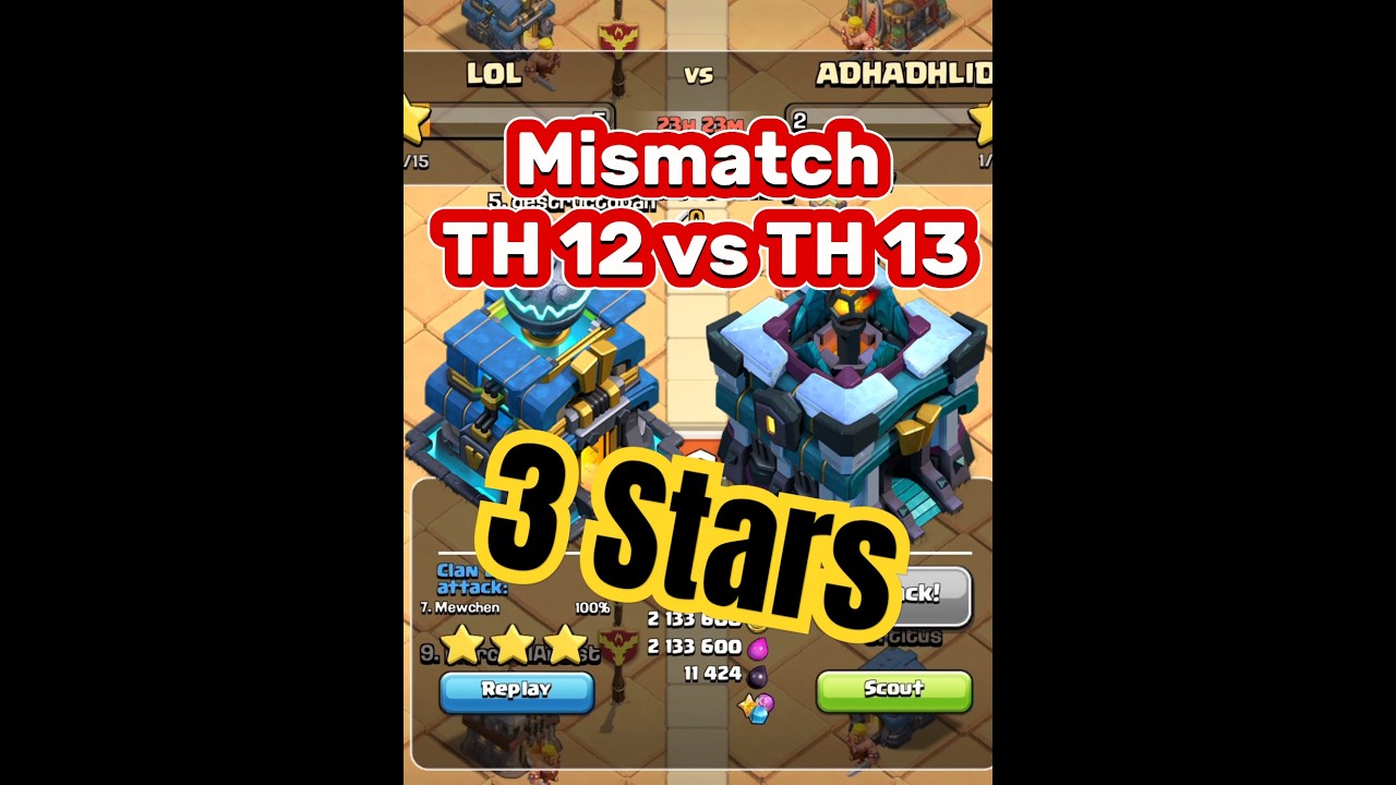 CWL Mismatch 3 Stars TH12 vs TH13 #clashofclans #coc