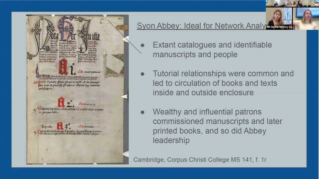 Julia King: Syon Abbey & Women’s Reading and Community as a Model for Bibliographic Network Analysis