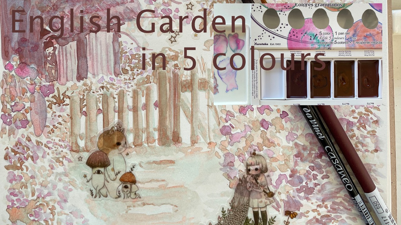 Sketching a Romantic English Cottage Garden with 5 Granulating Colours | Relaxing Art
