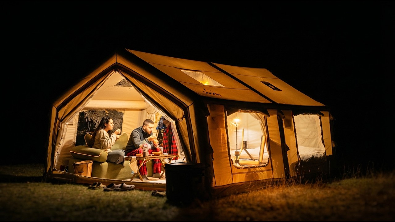 Couple Camping in a Cozy Inflatable Tent!