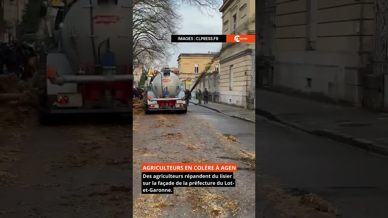 Agen : les agriculteurs r&eacute;pandent du lisier sur la pr&eacute;fecture.