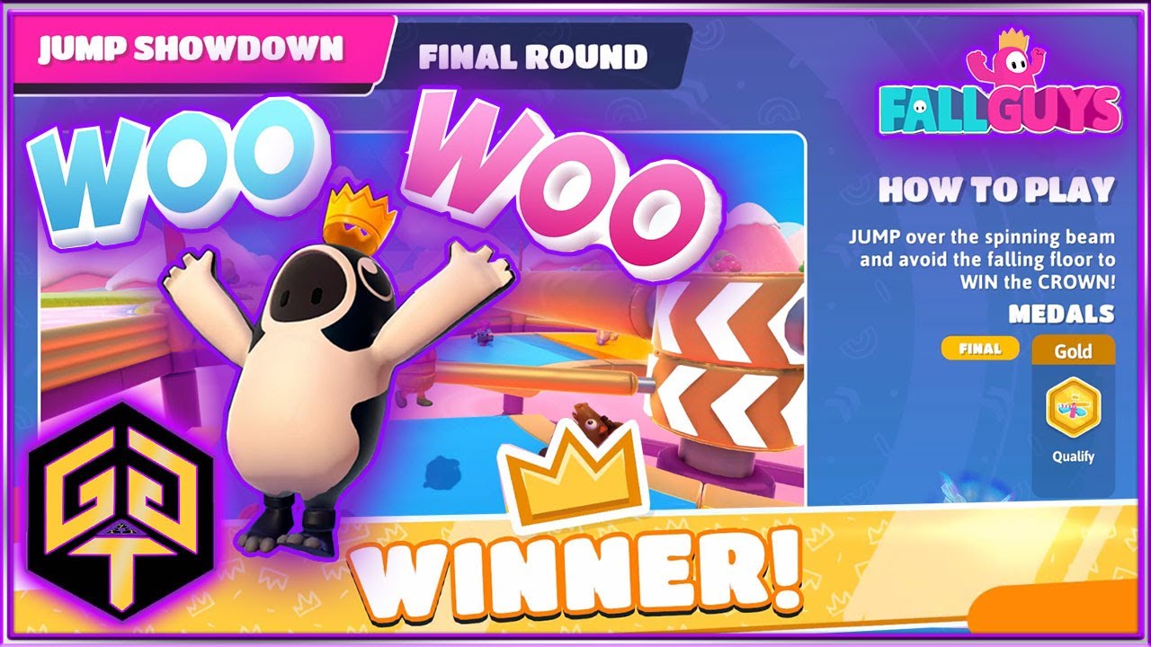 Fall Guys First Jump Showdown Solo Show Win Thanks to My #1 Fan Blowing Other Players Off Stage Woo!