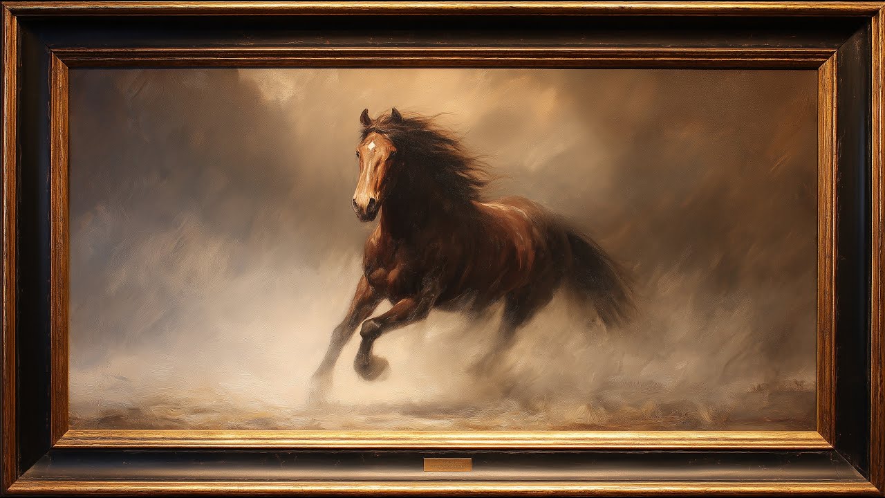Majestic Wild Horse | Gold Frame TV Art Screensaver for TV Wallpaper