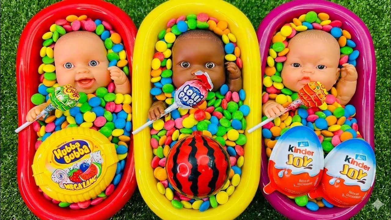 4 Minutes Satisfying with Full of 3 Rainbow BathTubs Candy with M&M's & Magic Slime Cutting Video 20