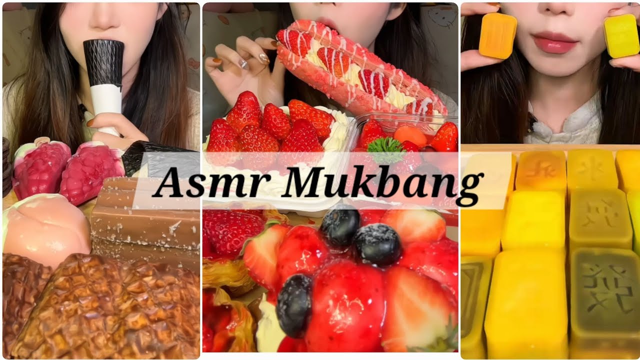 ASMR MUKBANG | Creamy Starwbarries Cake🎂 | Chocolate 🍫 Ice cream and cake | Mango Dessert🍨 🥧 