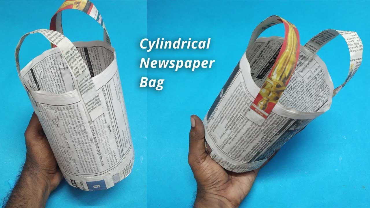 How to make a Cylindrical Newspaper Bag at Home - Paper Lunch Bag