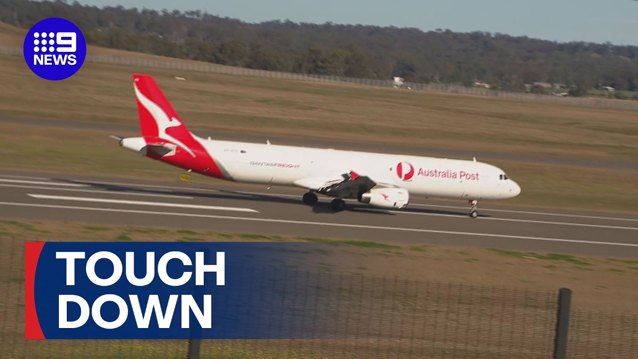 First cargo plane touches down at Western Sydney International Airport | 9 News Australia