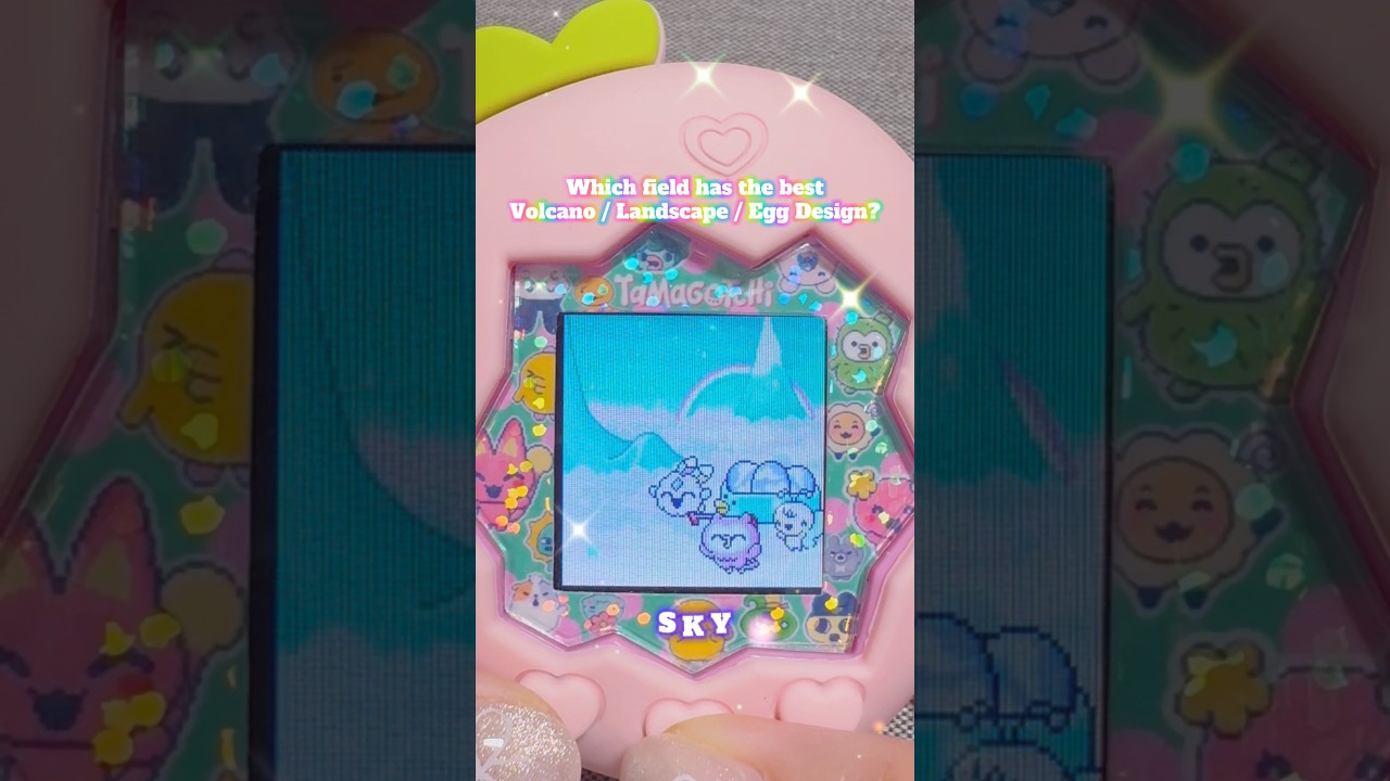 Which field has the best Volcano / Landscape / Egg Design? Land / Sea / Sky. Tamagotchi Paradise.