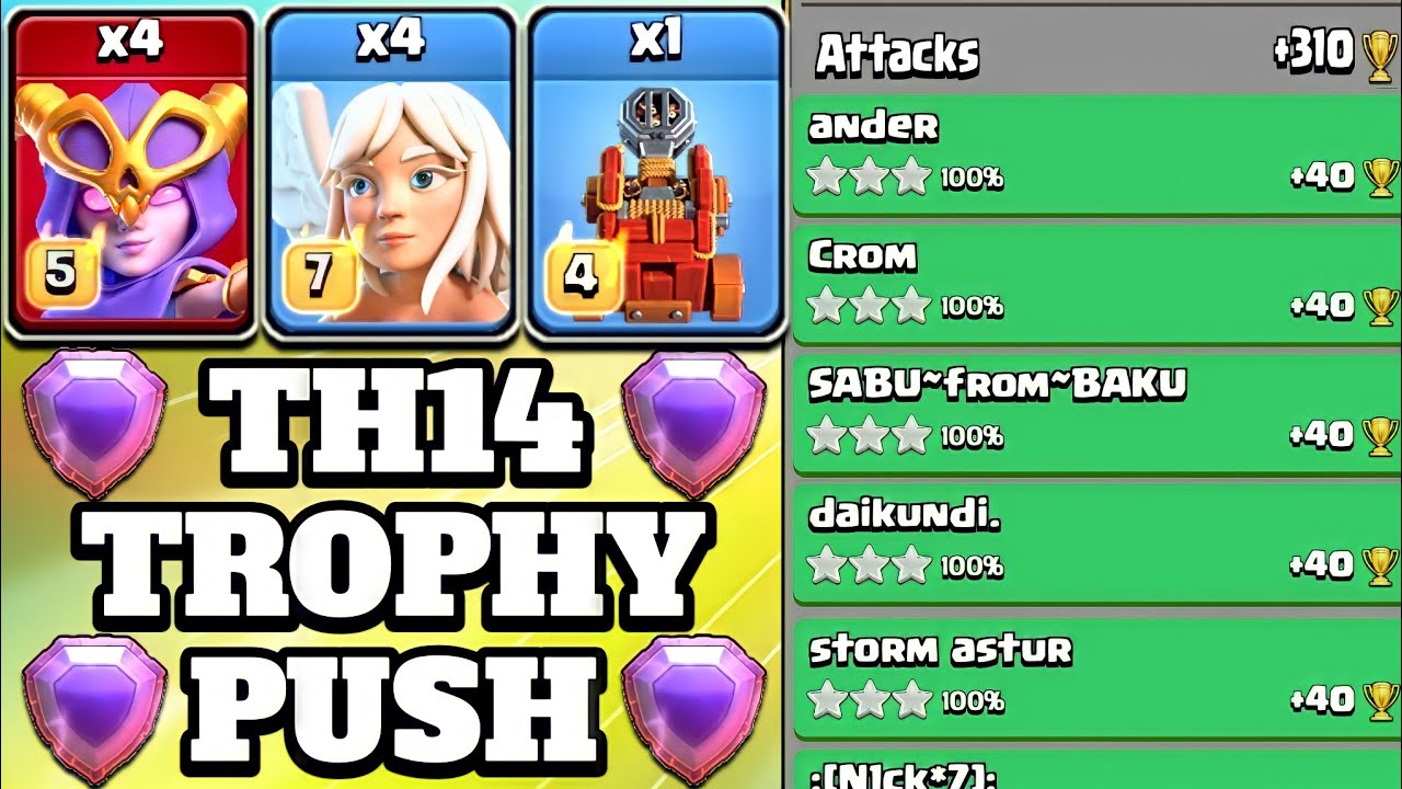 Best Th14 Trophy Push Attack 2022!! Th14 Super Witch Flame Flinger Attack Strategy - Clash of Clans