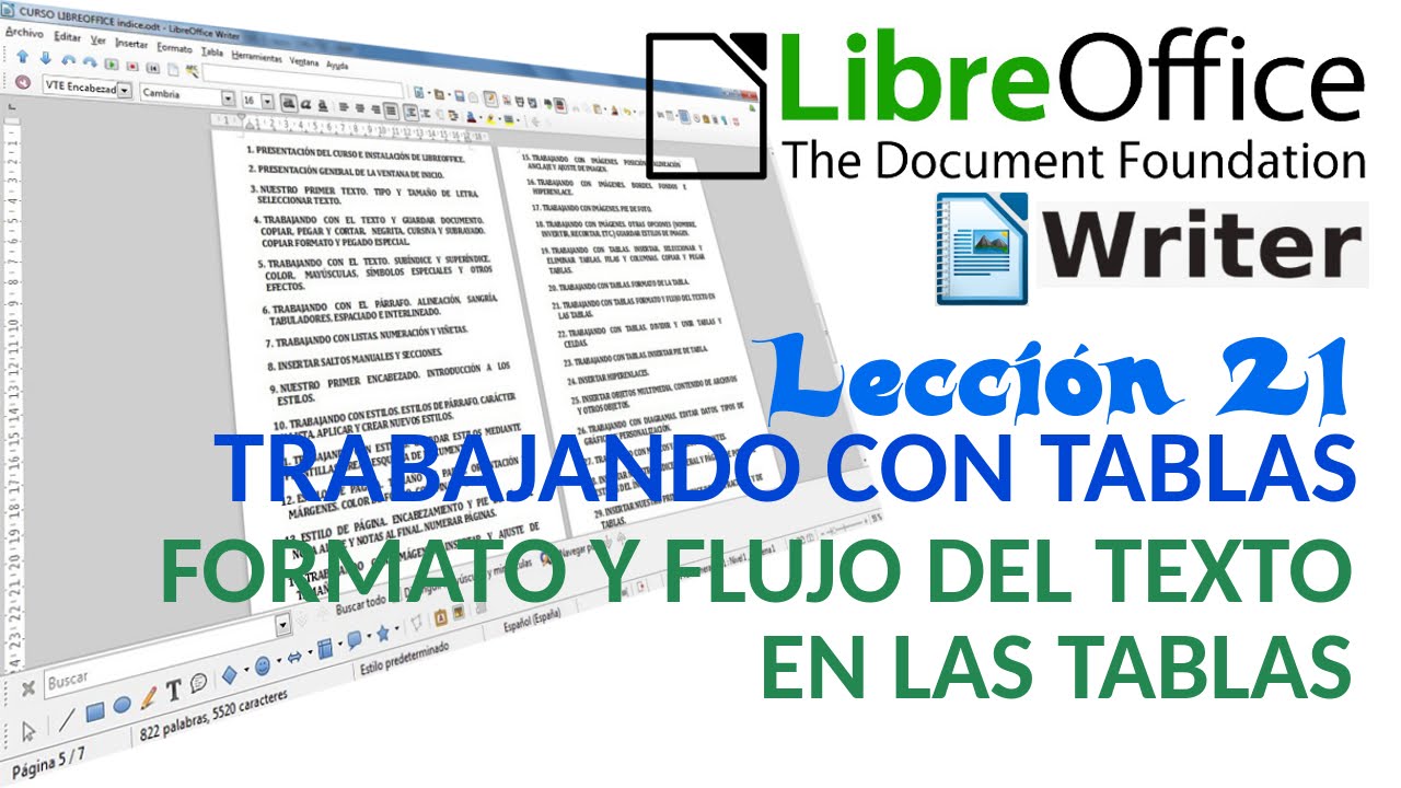 Tutorial LibreOffice Writer - 21/40 Trabajando con tablas. Formato y flujo del texto en las tablas.