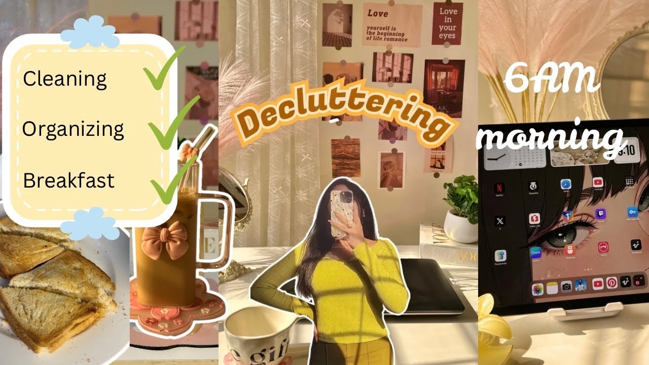 *Realistic*6am morning routine 🎀⛅️ decluttering my desk| Yummy breakfast🥪| Productive day