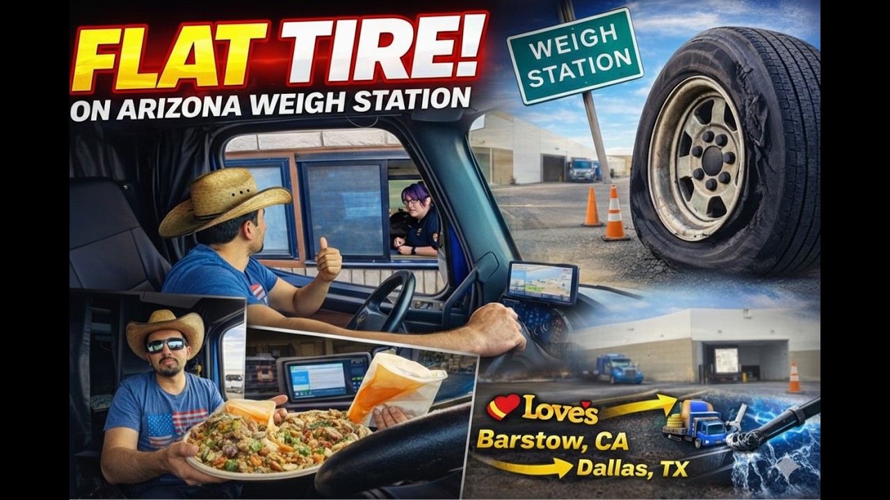 Flat Tire on Arizona weigh station | CA-TX RUN real life experience of an Owner Operator ￼