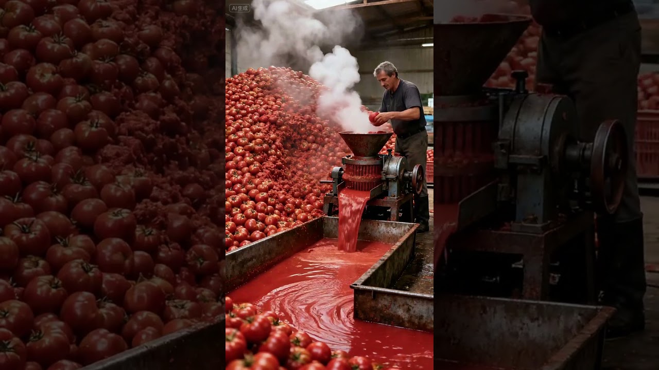 Farmer pressing tomato paste#shorts #farmer #fruit #nature #agriculture  #farming #farming101