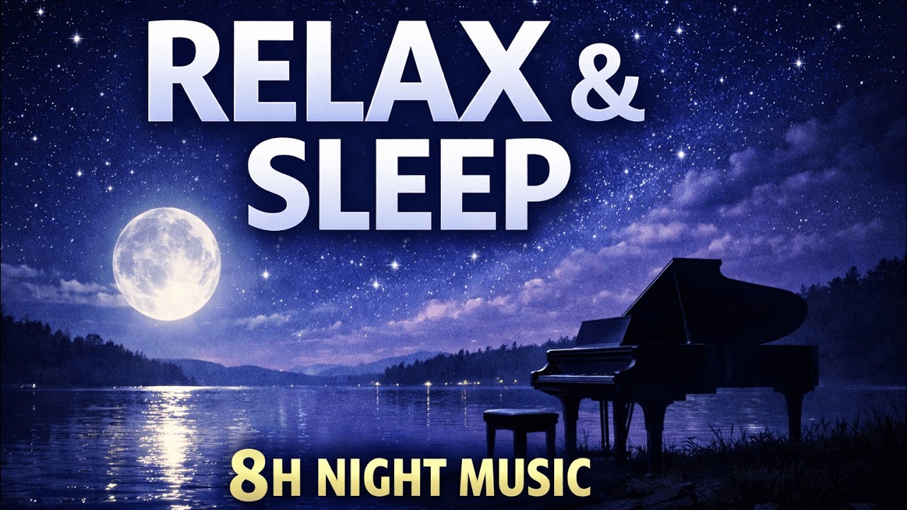 8 Hour Deep Sleep Piano Music | Night Water Sounds for Relaxation