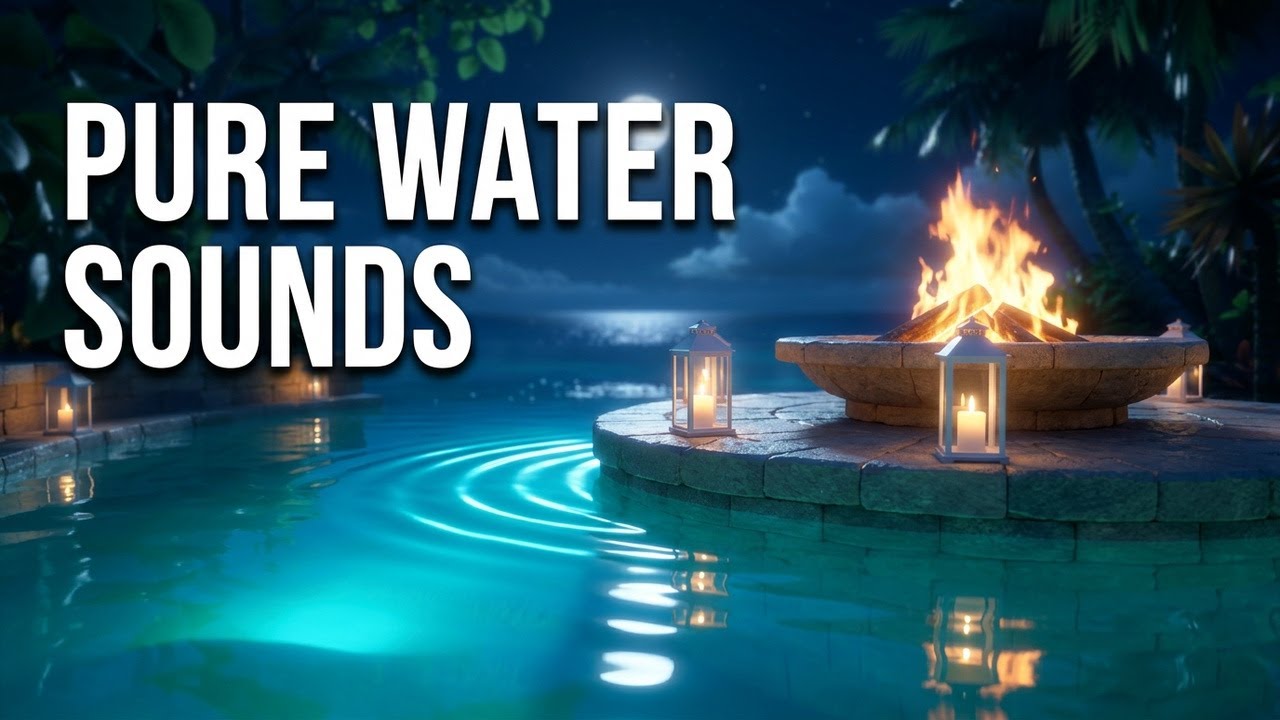 Deep Sleep Ambient Music 10 Hours | Moonlit Lagoon Courtyard Ambience