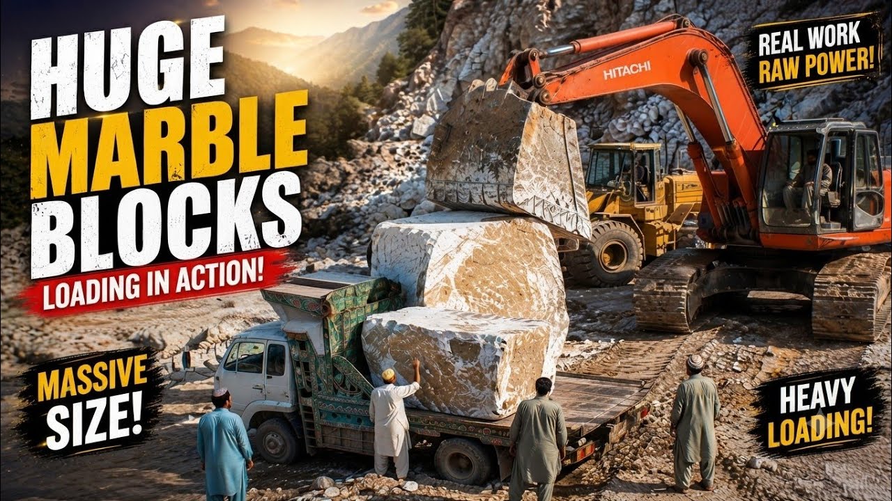 HUGE Marble Blocks Loading in Action! Raw Power of Heavy Excavators