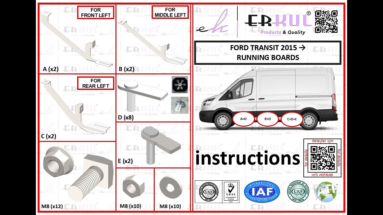 ford transit 2015+ running boards installation / yan basamak montajı