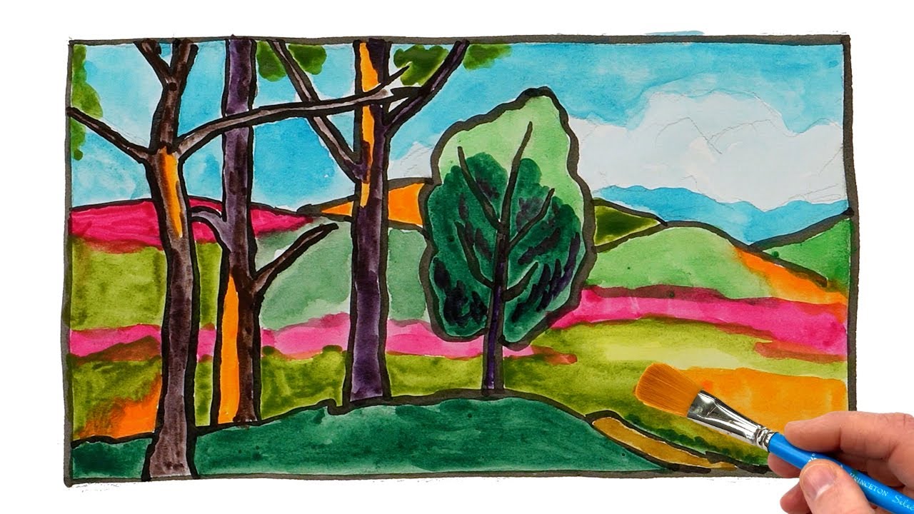 Simple Landscape Painting | Ink and Watercolor