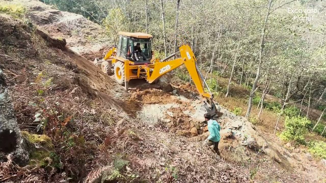 Powerful JCB Backhoe Excavator Digging New Road &ndash; Unstoppable Machine at Work