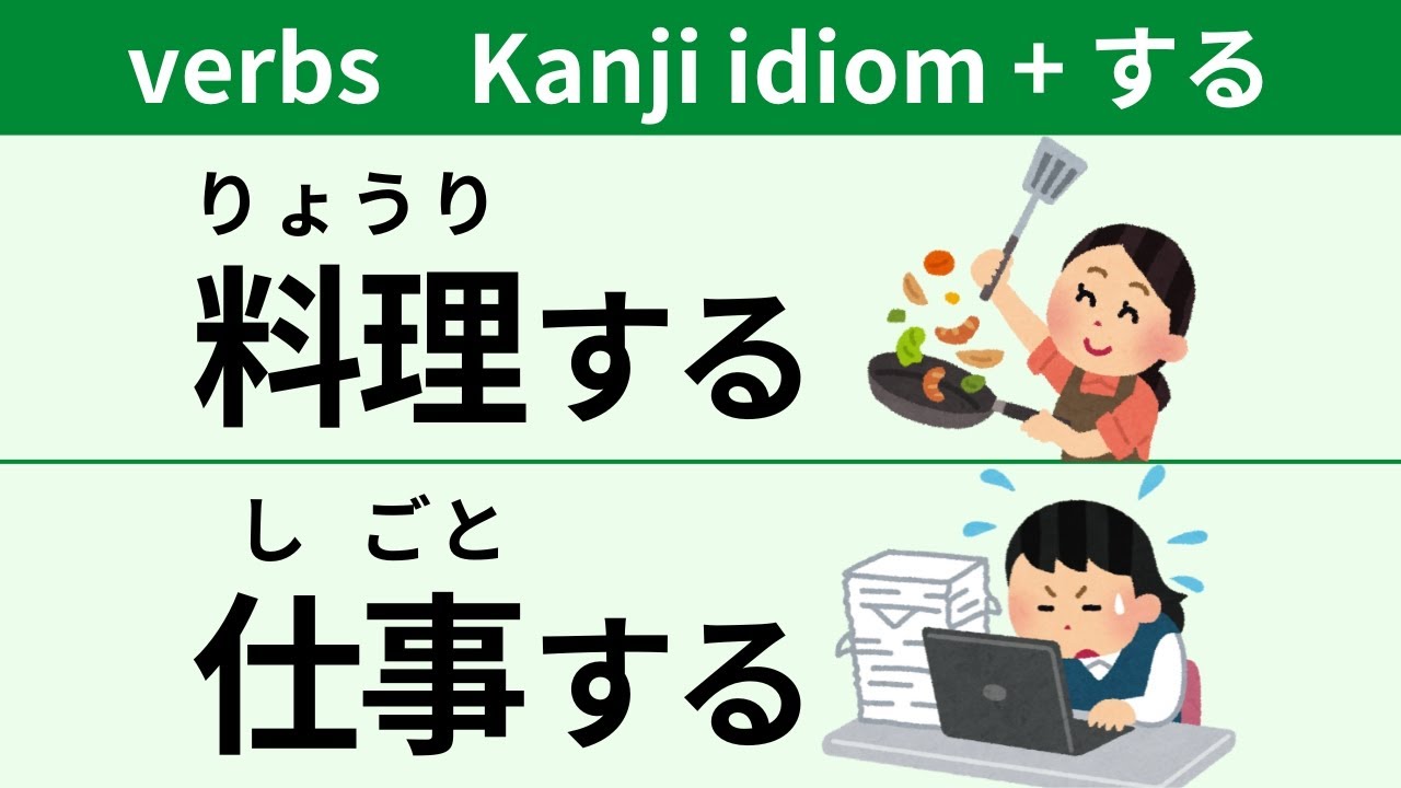100 японских глаголов в форме Kanji idiom + делать（する）