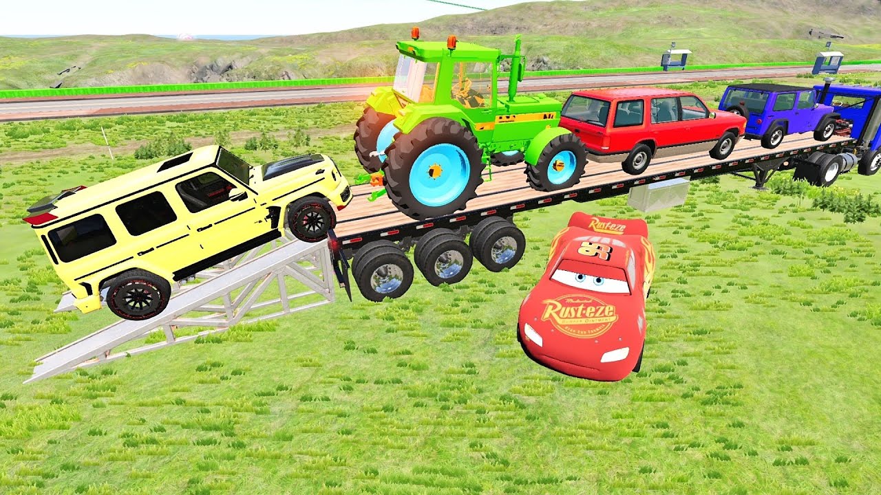 Flatbed Truck McQueen | Transportation with Truck - Pothole vs Car #26| BeamNG.Drive Gameplay