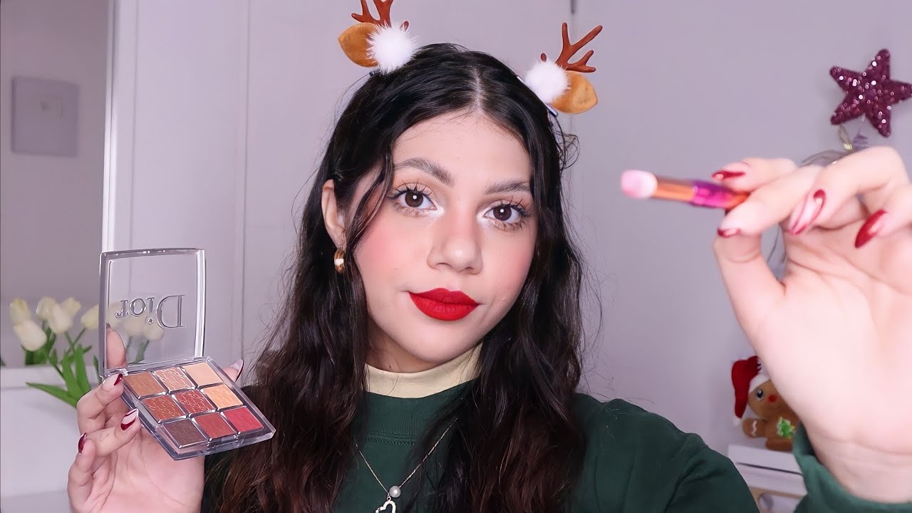 ASMR te hago un maquillaje para navidad🎄(mouth sounds) | Dámaris ASMR♡
