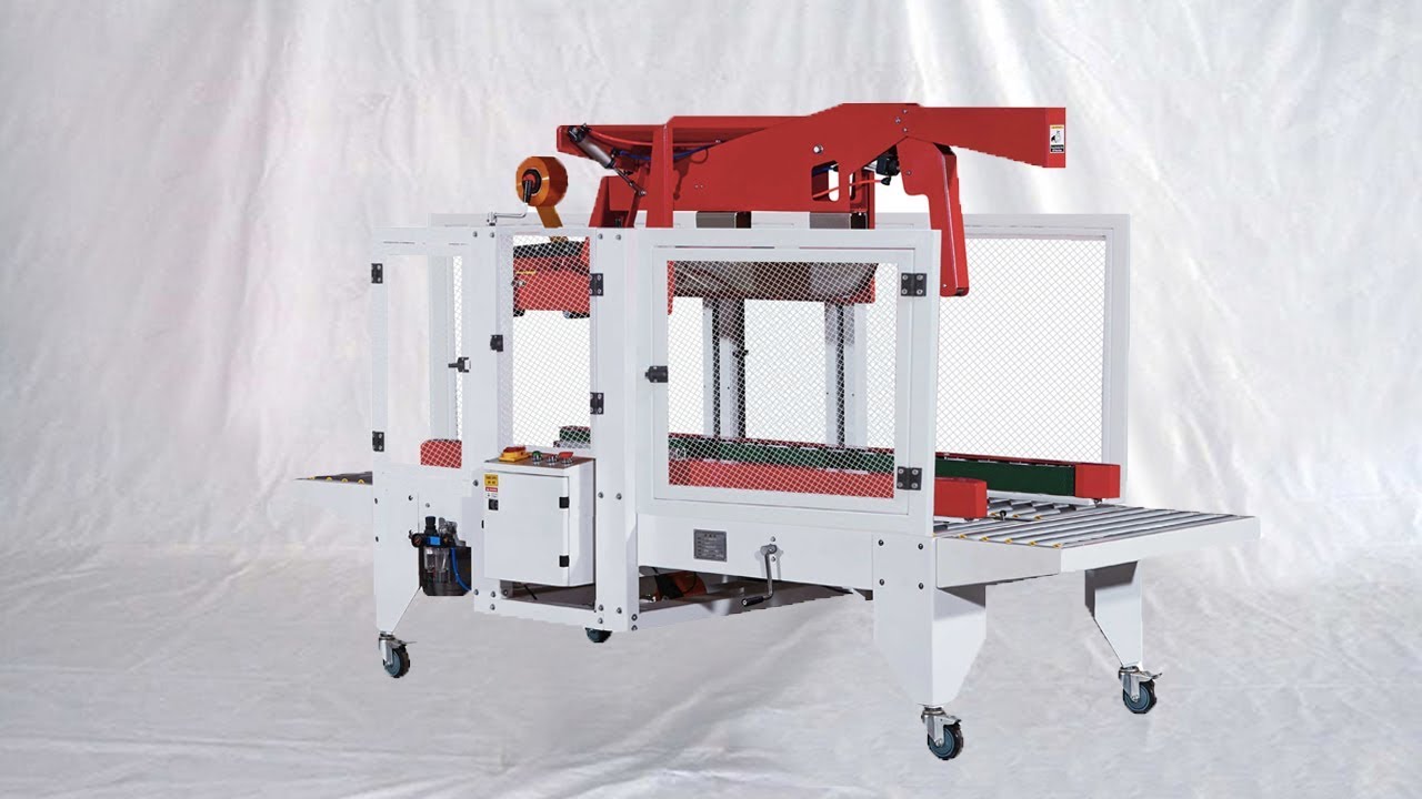automatic carton sealing machine integrated with labeling real time printer equipment 全自動封箱機自動調節
