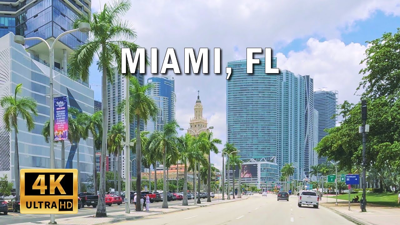 Driving Downtown Miami to Miami Beach - 4k virtual tour (loop) with Hi-Fi Live Street Sound