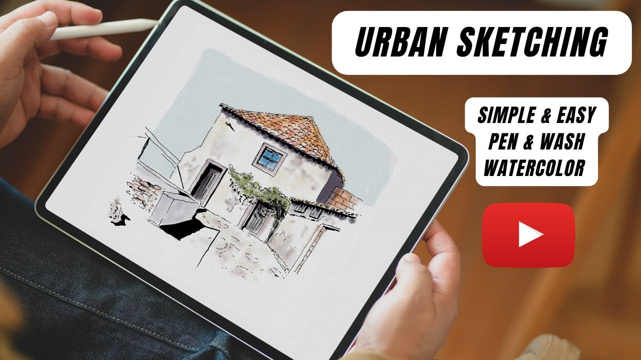 Urban sketching House like pen & watercolour Digital || Urbansketching tutorial for beginners.