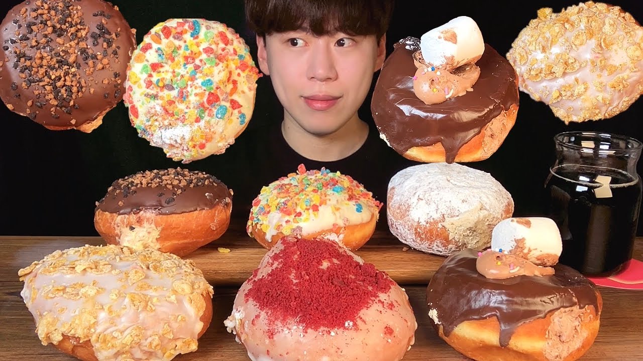 SUB) 🍩BIG COLORFUL DELICIOUS DONUTS MUKBANG ASMR