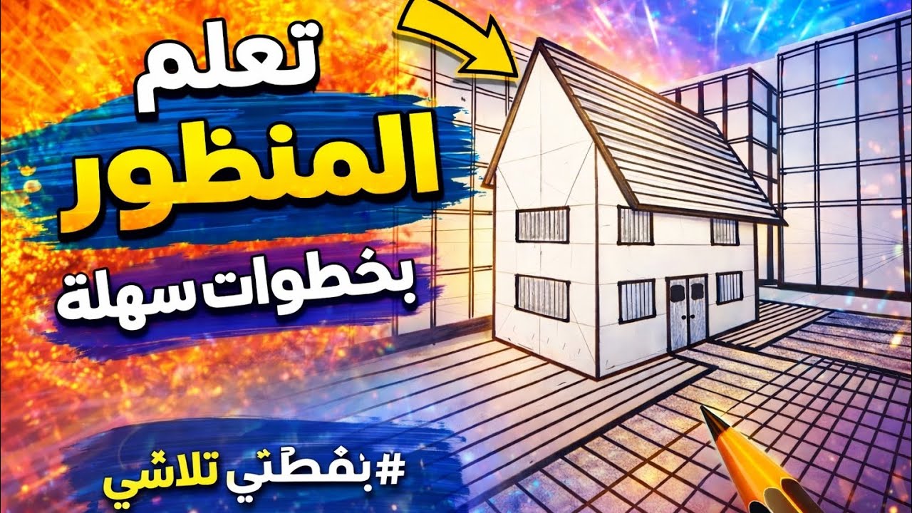 تعلم رسم المنظور بنقطتي تلاشي | رسم منزل ثلاثي الأبعاد بخطوات سهلة ✏️🏠