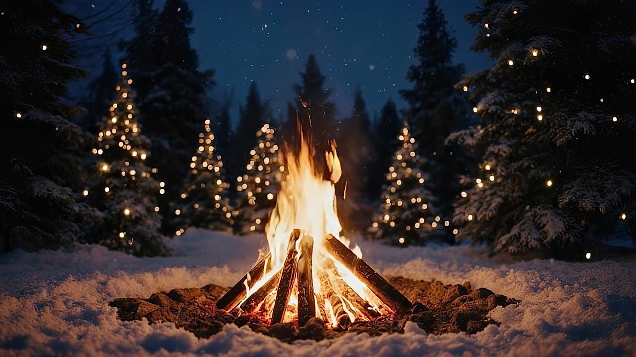 Cozy New Year Campfire ❄️ 1 Hour Winter Fireplace Ambience for Relaxation